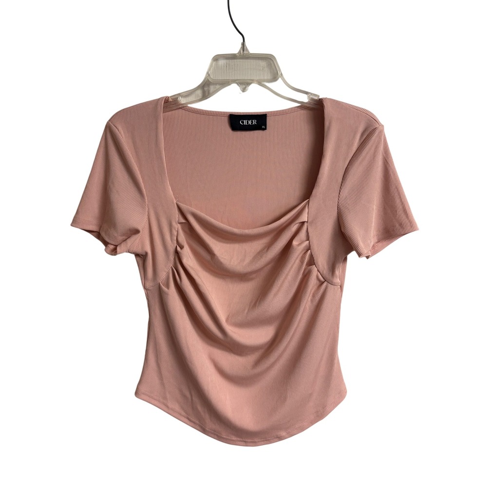 Cider Blush Pink Ribbed Draped Cowl Neck Short Sleeve Top XL Y2K